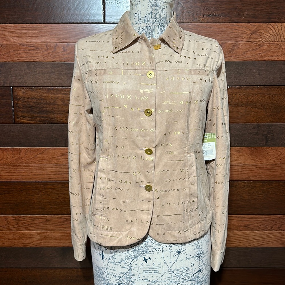 NWT Erin London Collared Long Sleeve Tan Embellished Blazer